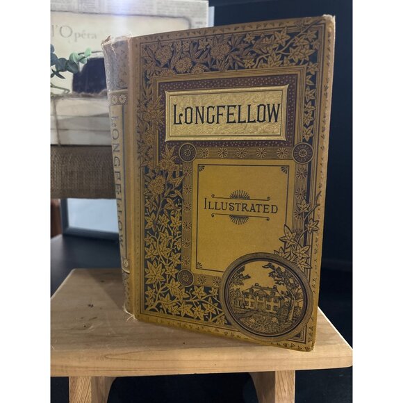 Antique 1885 Longfellow Illustrated Poetical Works Hardcover Book with Souvenir - Picture 1 of 16